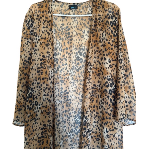 Sky Plus Leopard Print Sheer Long Kimono Robe Women’s Lightweight Duster - Picture 6 of 6